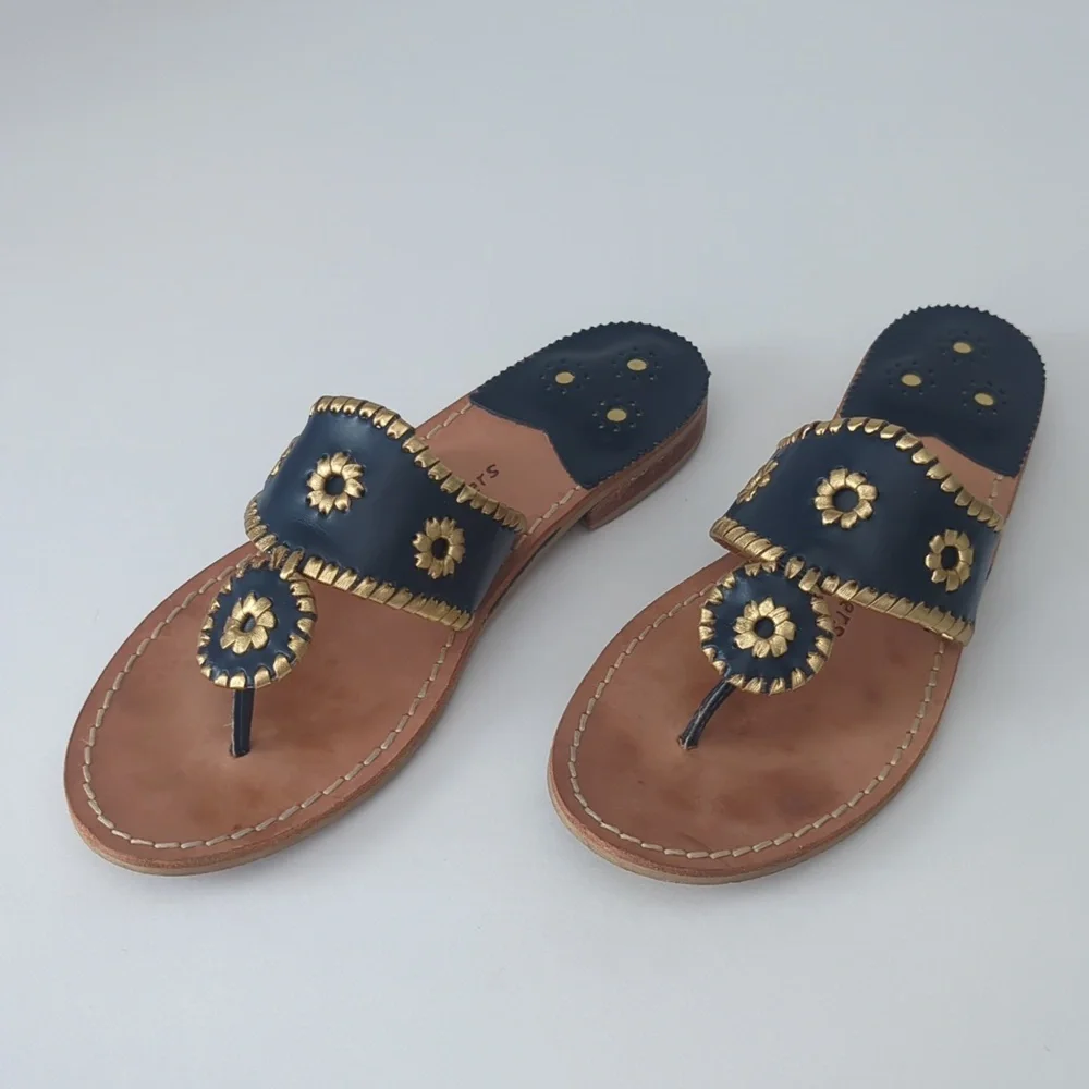 Jack Rogers Nantucket Gold Sandal in Midnight and Gold Navy Gold size 9 - Picture 2 of 14